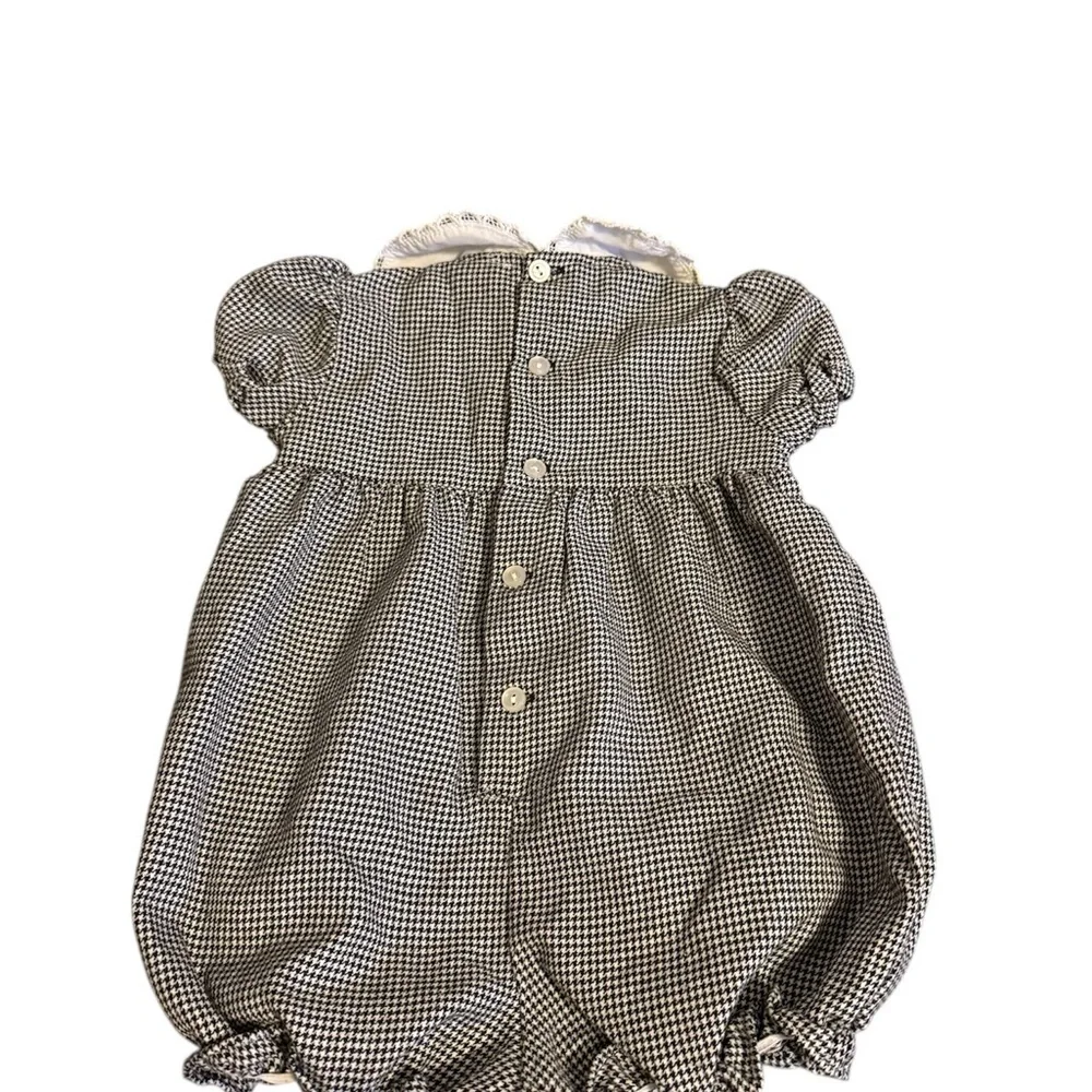 Monochrome Checkered One Piece with Heart/Dog Accents
